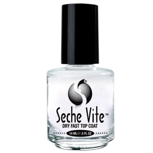 Seche Vite Dry Fast Top Coat for nails in a 0.5 oz (14ml) bottle, providing quick-drying, durable nail polish finish.