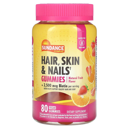 Sundance Hair, Skin & Nails Gummies by Pasteur Pharmacy, 80 tasty chewable tablets for healthy nails, skin, and hair.