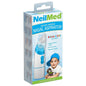 NeilMed battery-operated nasal aspirator for babies and kids, showing the device with soft silicone tip and ergonomic design.