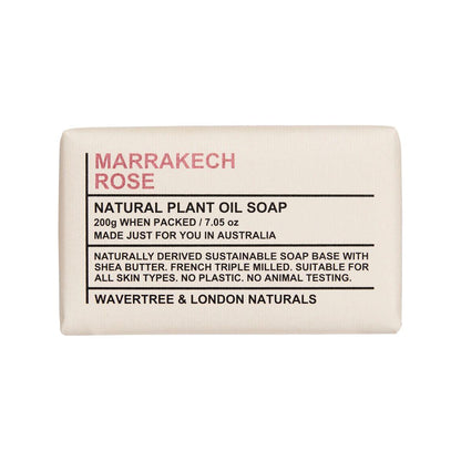 Wavertree & London Marrakech Rose natural soap in 7 oz bar, with floral rose scent and elegant packaging.