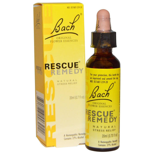 Pasteur Pharmacy Bach Flower Remedies Rescue Remedy natural stress relief bottle, 0.7 fl oz, with dropper for calming support.