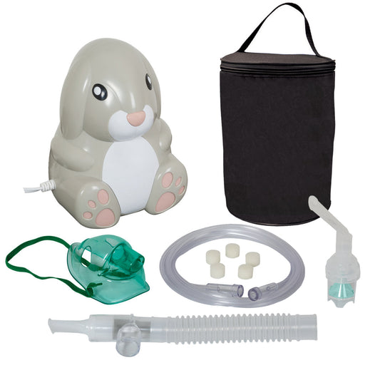 Pasteur Pharmacy Roscoe Bunny Nebulizer with disposable Neb Kit, compact handheld device for respiratory treatment.