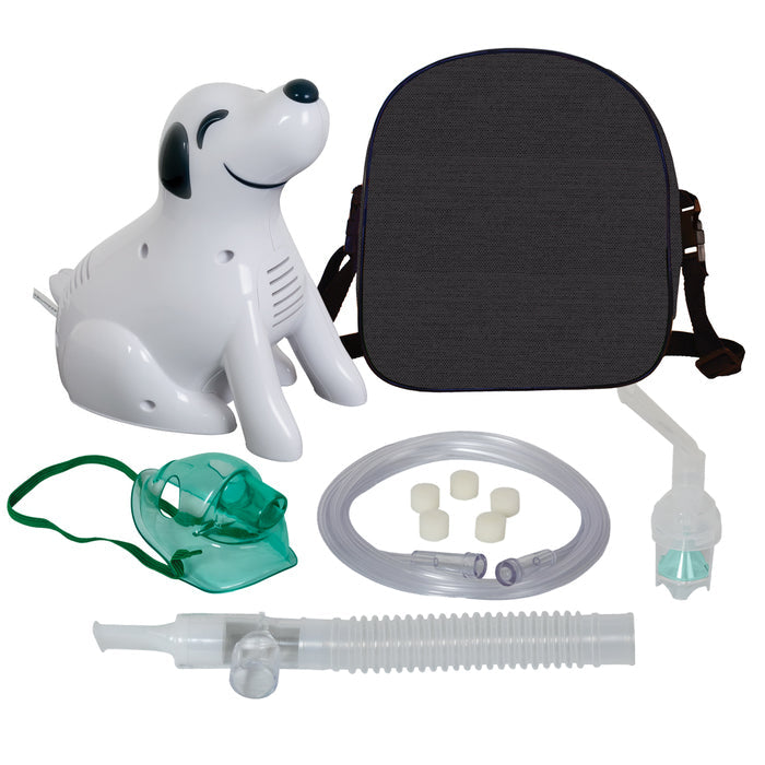 Roscoe Dog Nebulizer from Pasteur Pharmacy with disposable Neb Kit and TruNeb Kit, designed for pet respiratory treatment.
