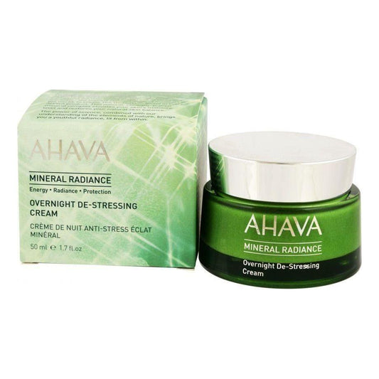 Ahava Mineral Radiance Overnight De-Stressing Cream in 1.7 oz jar, cream with mineral ingredients for nighttime skin relaxation