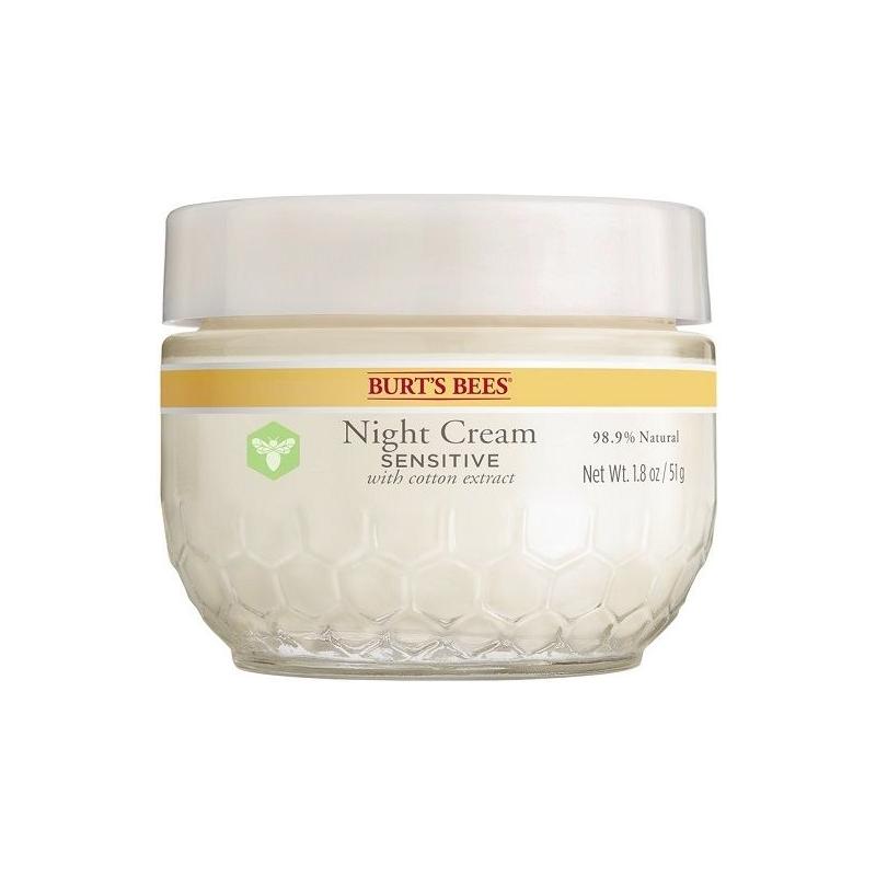 Burt's Bees Sensitive Night Cream in 1.8oz jar, moisturizing and soothing for sensitive skin, with natural ingredients.