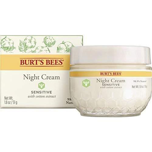 Burt's Bees Sensitive Night Cream in 1.8oz jar, natural skincare product designed for gentle, soothing night treatment.