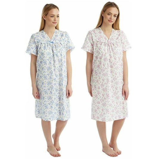 Women's extra small floral print open-back nightgown from Pasteur Pharmacy, soft fabric with delicate floral pattern and open-back design.