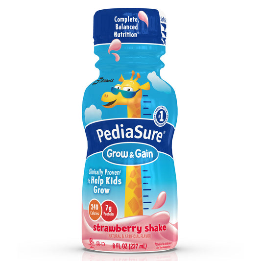 Strawberry PediaSure Nutritional Shake in 8 fl oz bottles, designed for nursing and feeding, by Pasteur Pharmacy.