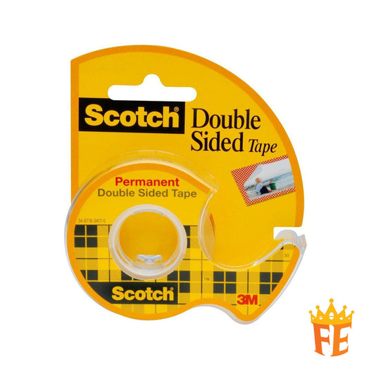 Scotch MMM137 double-sided permanent office tape in handheld dispenser, 0.5-inch x 37.5 feet, clear tape on a dispenser.