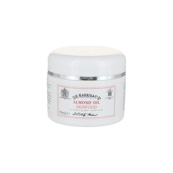D. R. Harris & Co Almond Oil Skin Food in a 50ml bottle, natural oil for skin nourishment, displayed with packaging.
