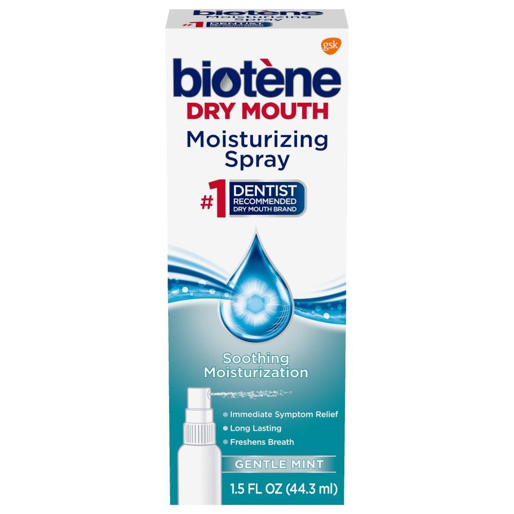 Biotene Moisturizing Dry Mouth Spray in gentle mint flavor, 1.5 fl oz, oral care product from Pasteur Pharmacy.