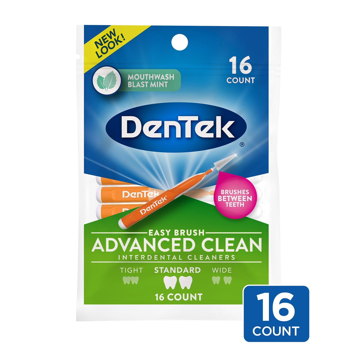 DenTek Slim Brush Advanced Clean interdental cleaners by Pasteur Pharmacy, 16-count, designed for effective oral care and gum health.