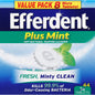 Efferdent Denture Cleanser tablets by Pasteur Pharmacy, antibacterial denture cleaner with mint, in a value pack for oral care.