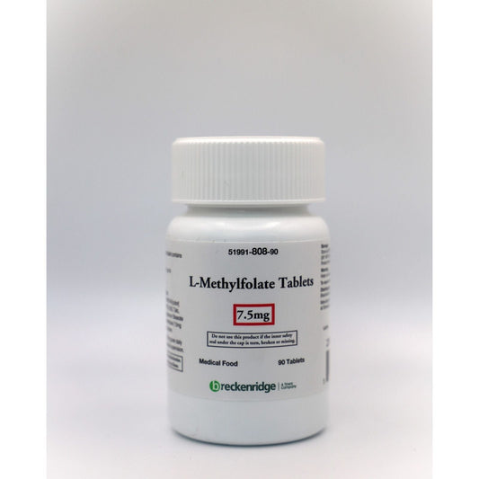 L-Methylfolat 7.5mg caplets from Pasteur Pharmacy, showing white oral tablets in a blister pack.