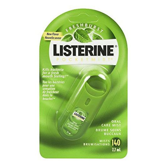 Listerine Freshburst Pocketmist oral care fresh breath mist in 7.7 mL bottle, designed for quick breath freshening and oral hygiene.