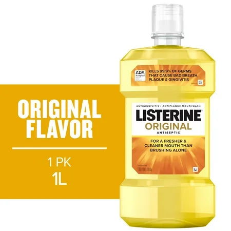 Listerine Original Antiseptic Mouthwash for bad breath and plaque, 1L bottle, oral care product from Pasteur Pharmacy.