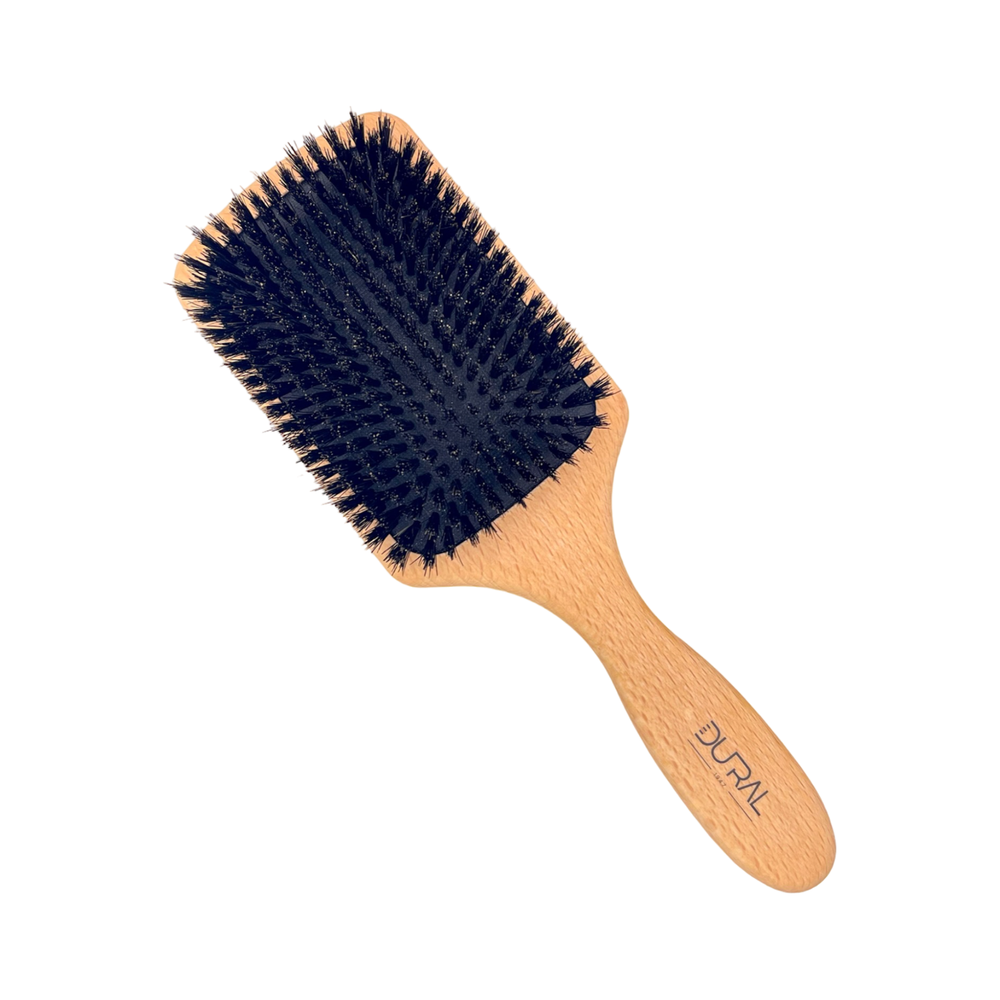 Dural beech wood paddle brush with wild boar bristles for gentle hair styling and detangling, designed by Pasteur Pharmacy.