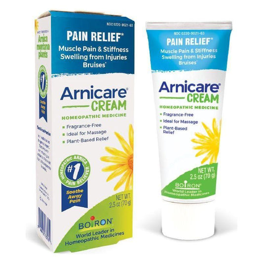 Pasteur Pharmacy Boiron Arnica Pain Relief Cream 2.5 oz tube, soothing herbal remedy for muscle and joint discomfort.