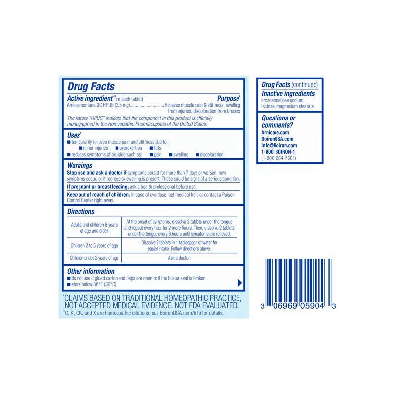Boiron Arnicare Pain Relief Tablets in a bottle, natural herbal pain relief tablets for muscle and joint pain, 60 count