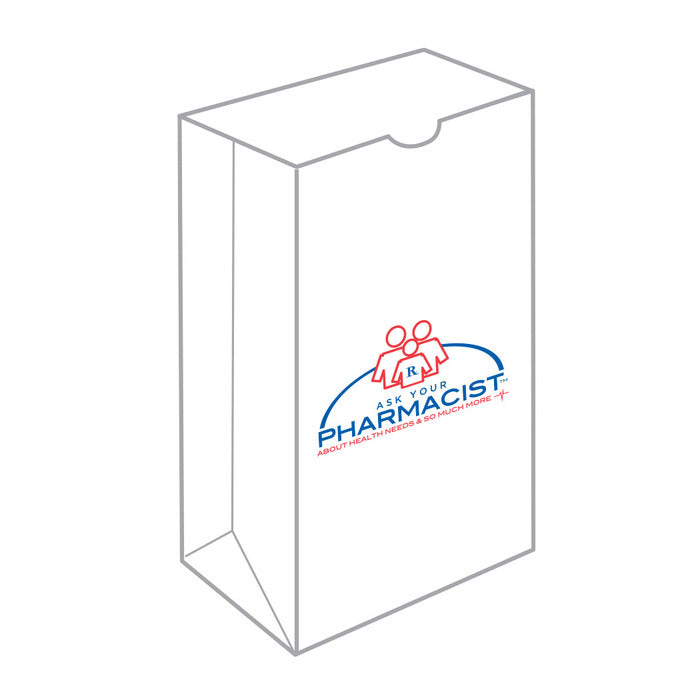 Ask Your Pharmacist flat Rx paper and plastic shopping bag, 7x4-1/4 x 13-1/2 inches, by Pasteur Pharmacy, 1000 pack.