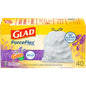 Glad OdorShield Mediterranean Lavender scent tall kitchen trash bags with drawstrings, 13-gallon capacity, plastic and paper material.