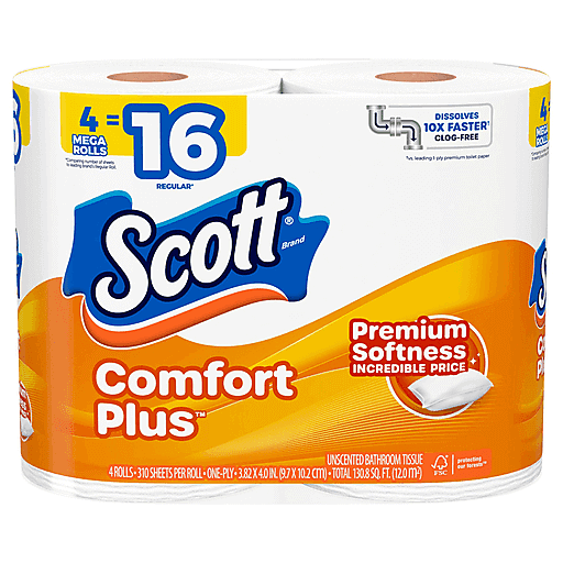 Scott bathroom tissue unscented mega roll, one-ply paper for bathroom use, from Pasteur Pharmacy.