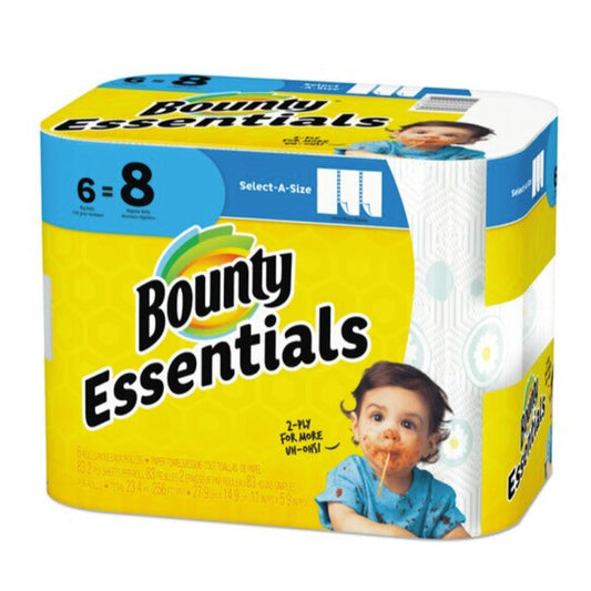 Bounty Essentials Paper Towels by Pasteur Pharmacy, white, 83 sheets, 6 big rolls, select-a-size for versatile cleaning