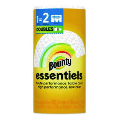 White Bounty Essentials Select-A-Size Paper Towels on a double roll, featuring soft, durable paper towels from Pasteur Pharmacy.