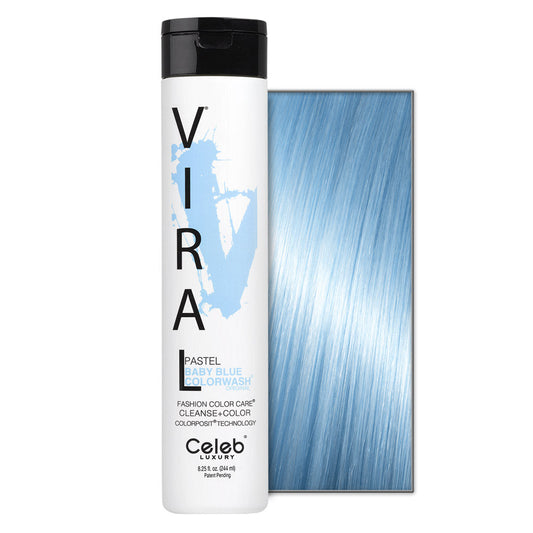 Celeb Luxury Viral Colorwash pastel baby blue hair dye in pastel shades, displayed in a sleek bottle with vibrant pastel color.
