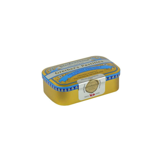 Black currant flavored sugar-free pastilles by Grether's in a 3.75 oz package, displayed with the product packaging.
