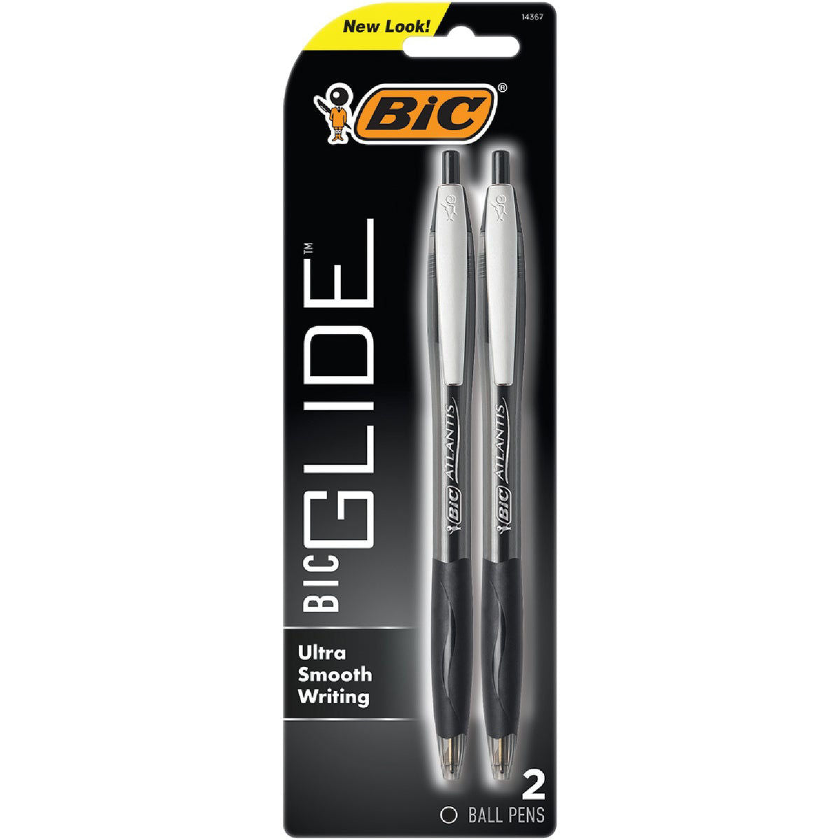 Set of 12 BIC Atlantis Original retractable black ballpoint pens, featuring a sleek design and comfortable grip.