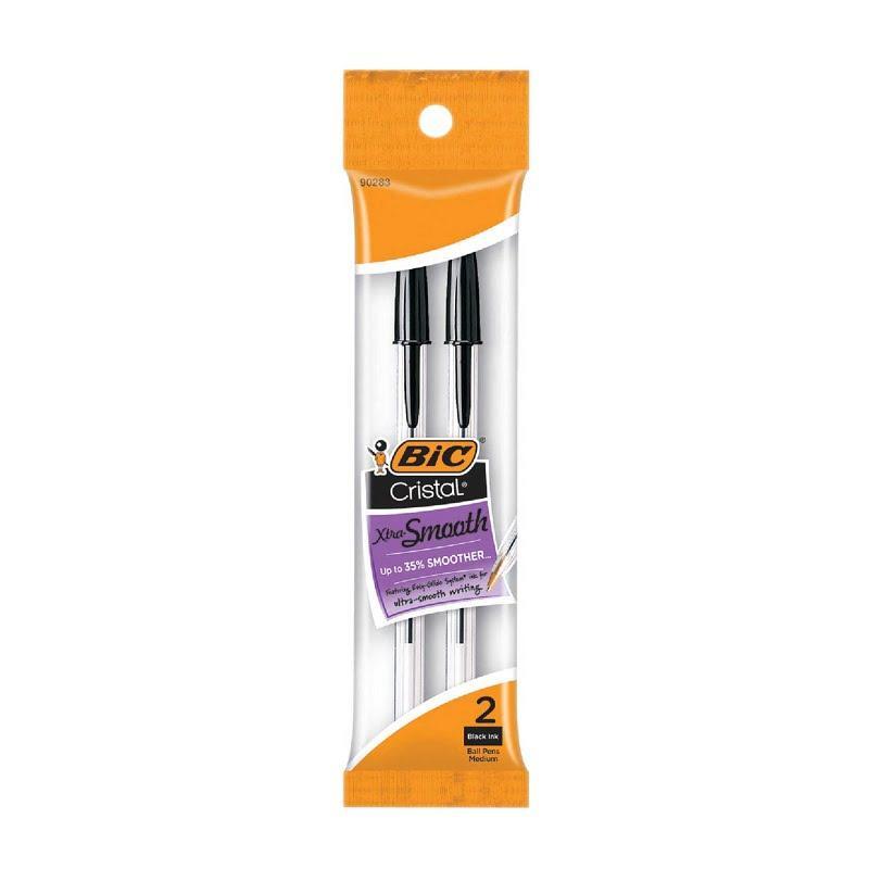 Set of 24 BIC Cristal Original black ballpoint pens with medium point, arranged in 12 packs of 2, on a white background.