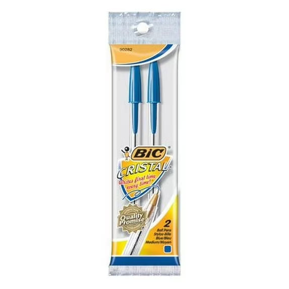 Pack of 24 BIC Cristal Smooth Up blue ballpoint pens from Pasteur Pharmacy, shown in 12 packs of 2.