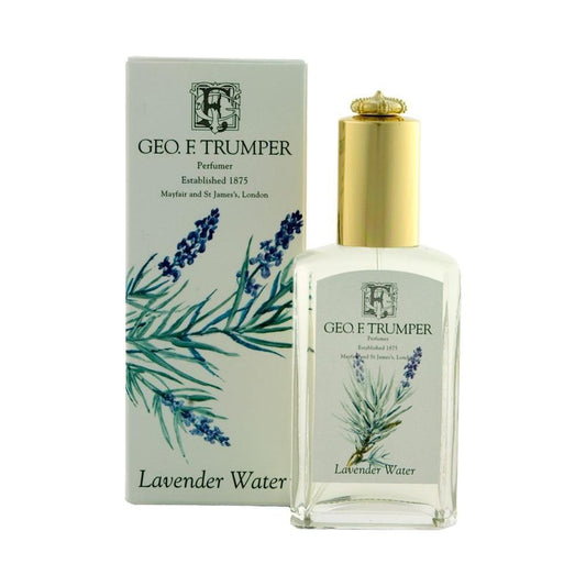 Geo. F. Trumper Lavender Water EDT perfume bottle with 50ml size, showcasing elegant packaging and lavender-scented fragrance.
