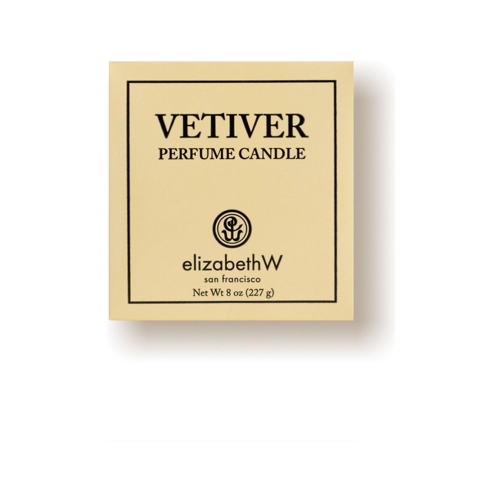 Elizabeth W Vetiver perfume candle by Pasteur Pharmacy, 8oz glass candle with a subtle vetiver fragrance and elegant design.
