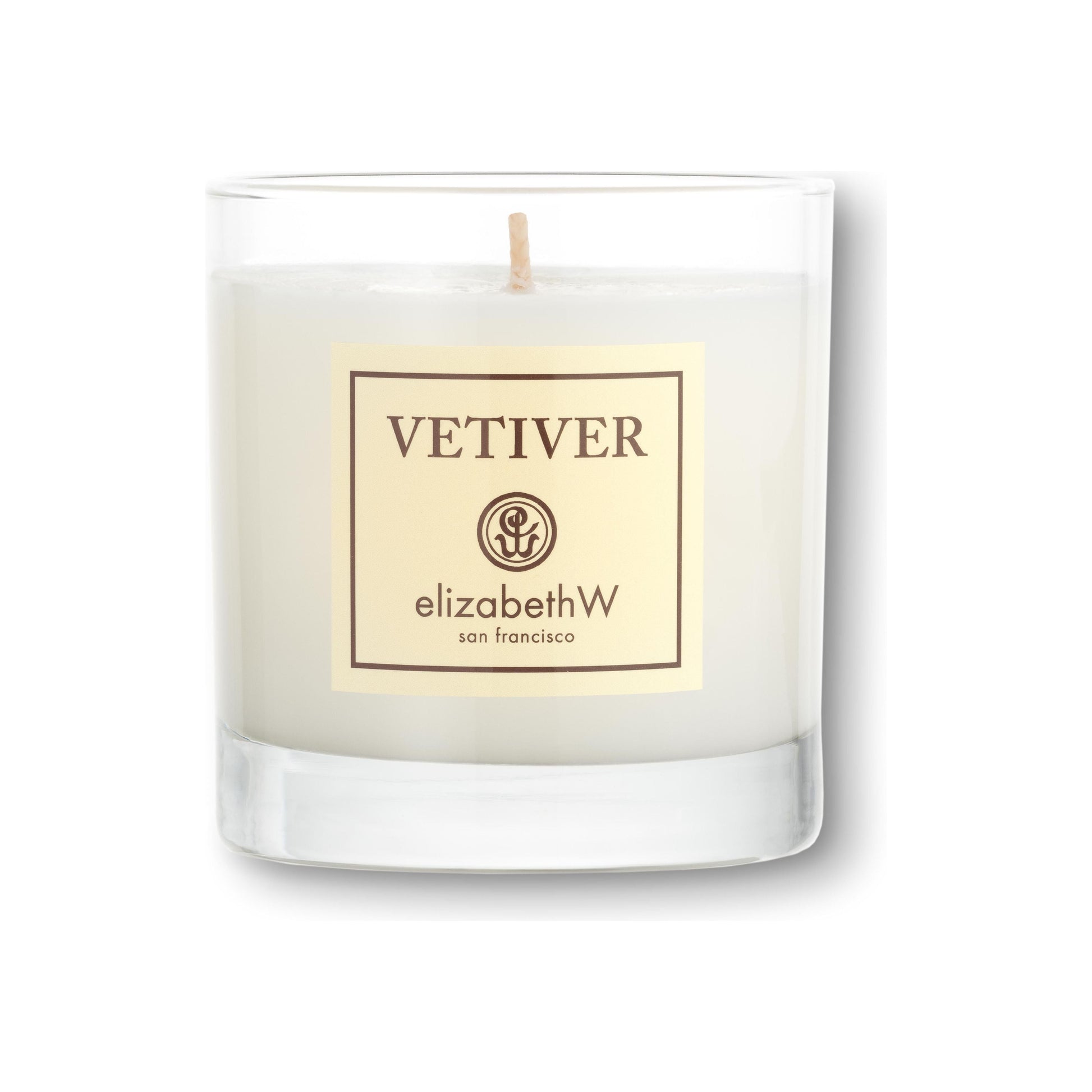 Elizabeth W Vetiver perfume candle by Pasteur Pharmacy, 8oz, featuring a sleek container and a fresh vetiver scent.