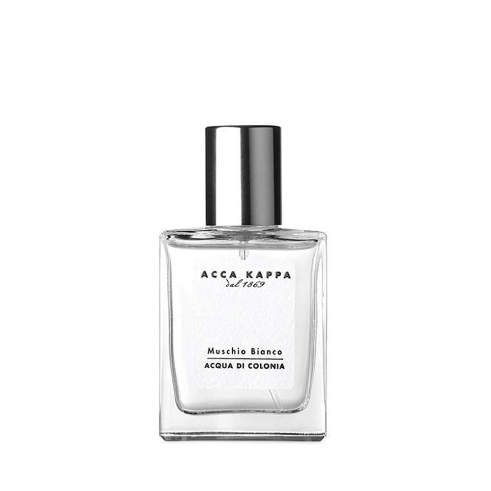 Acca Kappa Muschio Bianco Acqua Di Colonia perfume bottle, 1 fl oz, with elegant packaging and white fragrance label.