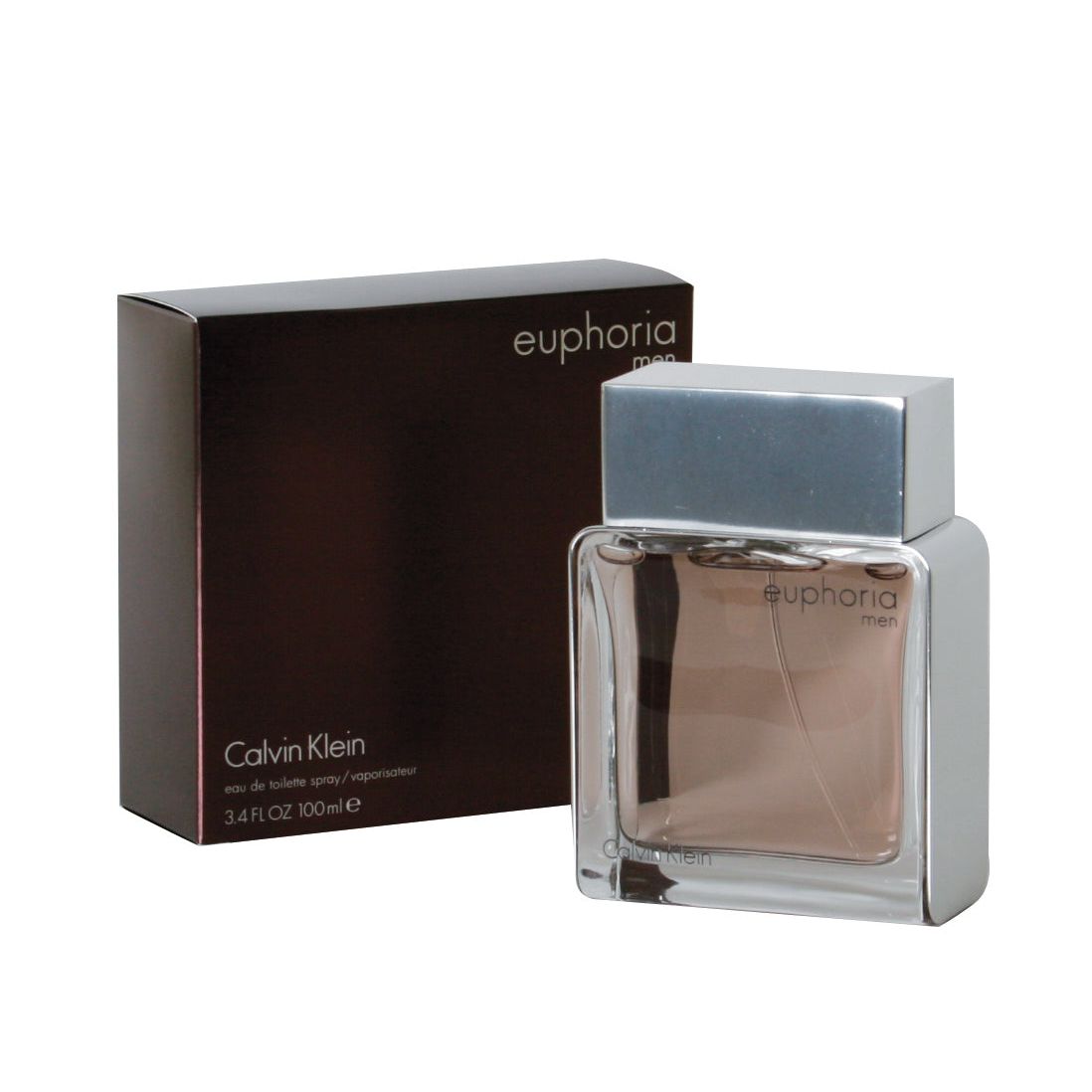 Calvin Klein Euphoria for Men Eau de Parfum spray in a 3.4 fl oz bottle, featuring sleek design and brand logo.