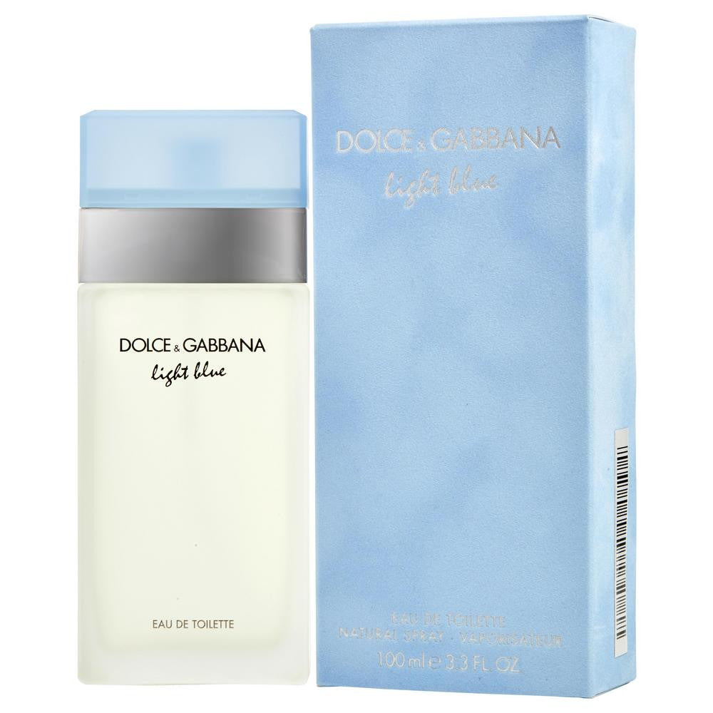 Dolce & Gabbana Light Blue Eau de Toilette perfume bottle with Mediterranean-inspired design, 3.4 oz, showcasing the classic fragrance.
