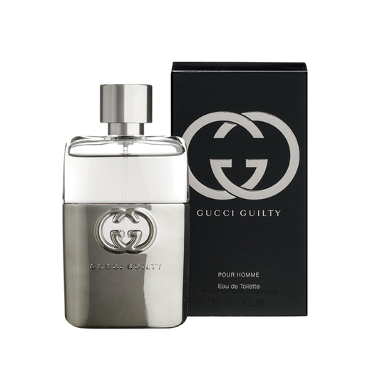 Gucci Guilty Men Eau de Toilette spray 1.6 oz bottle, stylish perfume for men with bold, sophisticated fragrance.