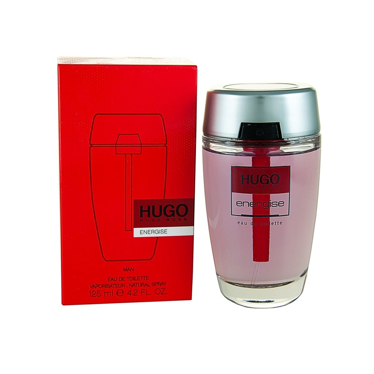 Hugo Boss Energise Eau de Toilette spray for men, 125 ml, featuring sleek bottle design and masculine fragrance.