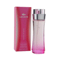 Lacoste Touch of Pink Eau de Toilette spray bottle, 90 mL, featuring a pink and white design, for women’s perfume.
