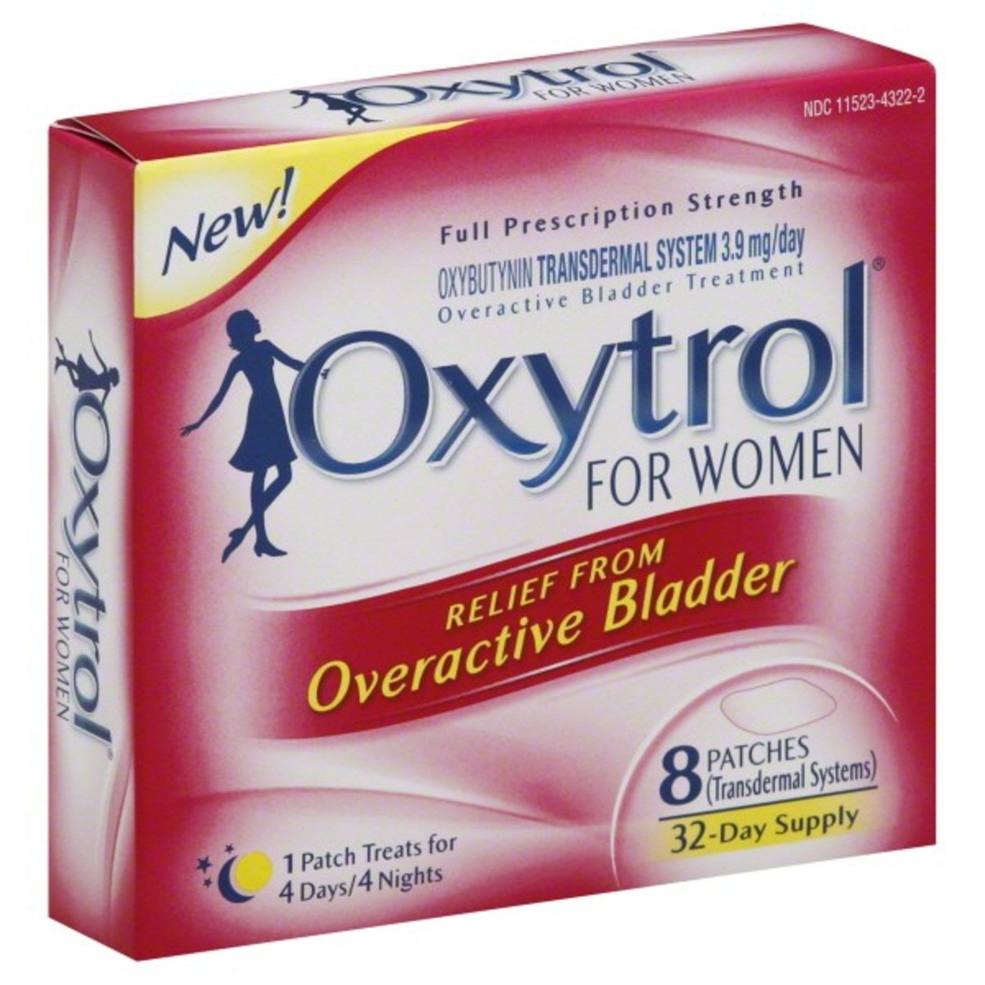 Aquadeks Oxytrol for Women overactive bladder transdermal patches in an 8-count box, personal care product by Pasteur Pharmacy.