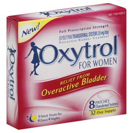 Aquadeks Oxytrol for Women overactive bladder transdermal patches in an 8-count box, personal care product by Pasteur Pharmacy.