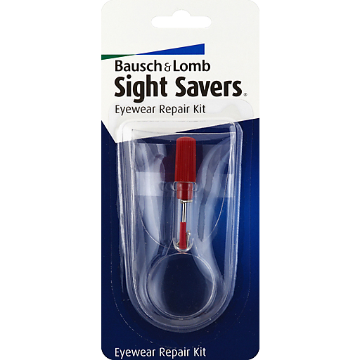 Bausch + Lomb Sight Savers Repair Kit for eyewear with tools and supplies for quick glasses repairs, in a compact case.