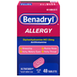 Benadryl 25 mg allergy relief tablets in a white bottle, personal care product by Pasteur Pharmacy.