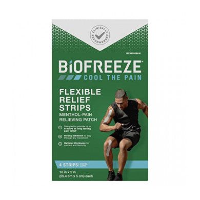 Biofreeze Flexible Relief Strips 4-pack from Pasteur Pharmacy for targeted pain relief and muscle soothing in personal care.