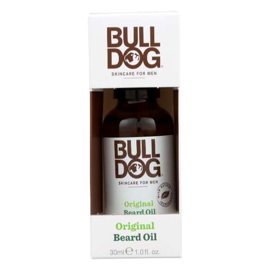 Bulldog Skincare for Men Original Beard Oil in 1 oz bottle, natural personal care product for beard grooming and conditioning.