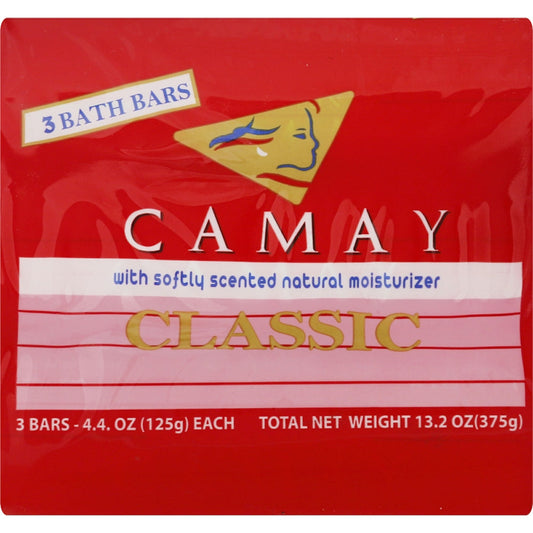 Camay Classic Bath Bar Soap by Pasteur Pharmacy, personal care product with a white soap bar shown in a retail setting.
