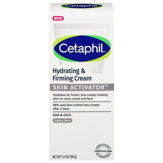 Cetaphil Hydrating & Firming Face, Neck, and Chest Cream in 3.4oz jar, moisturizing personal care product by Pasteur Pharmacy
